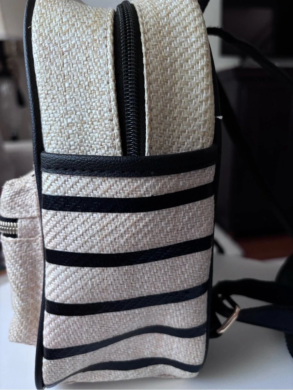 Mickey Mouse Beige Straw Crossbody Bag with Black Trim for kids - Picture 5 of 12